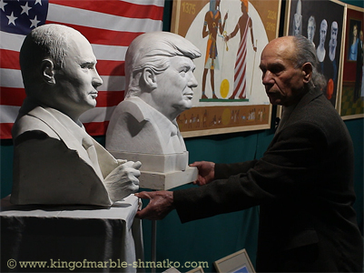 Heute hat der Bildhauer die Bste des Prsidenten der Russischen Fderation Wladimir Putin demonstriert und bemerkte dabei, dass er keine besondere Piett gegenber den politischen Fhrungsfiguren versprt.